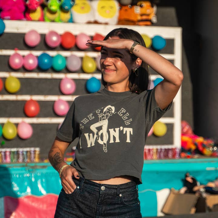 The Hell I Won't Ladies Boxy Tee - Pepper for wholesale by The Montana Scene