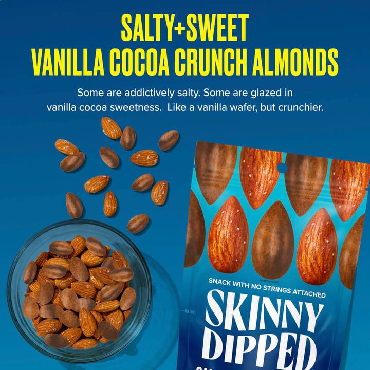 SkinnyDipped - Wholesale Nuts - Salty & Sweet Vanilla Cocoa Almond Crunch Pouch, 4oz4