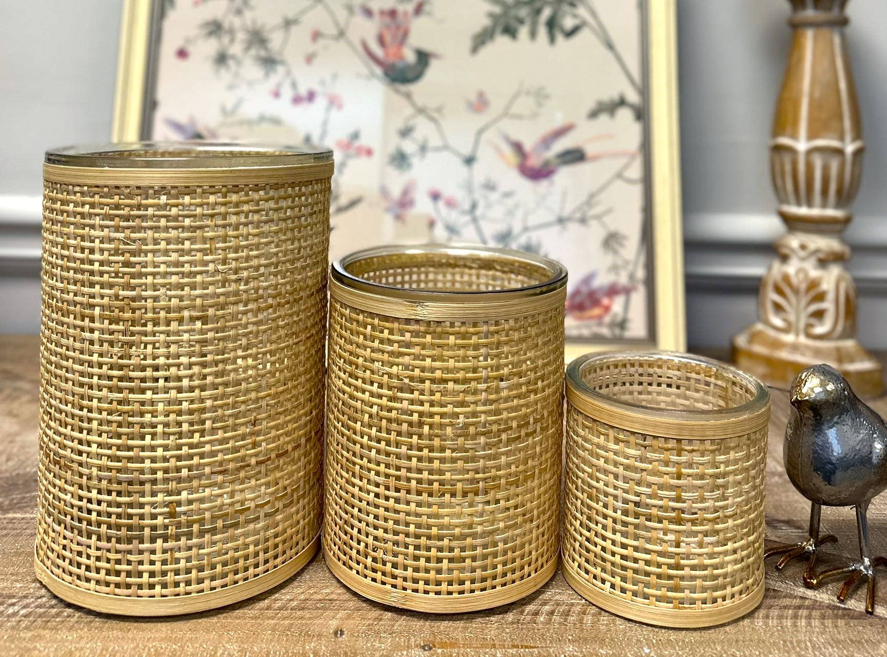 Vagabond Vintage - Wholesale Candle Holder - WEAVED RATTAN WRAPPED GLASS VASE/CANDLE HOLDER3