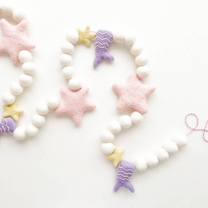 Simple Mermaid Tail Felt Ball Garland for wholesale by Pearl & Jane