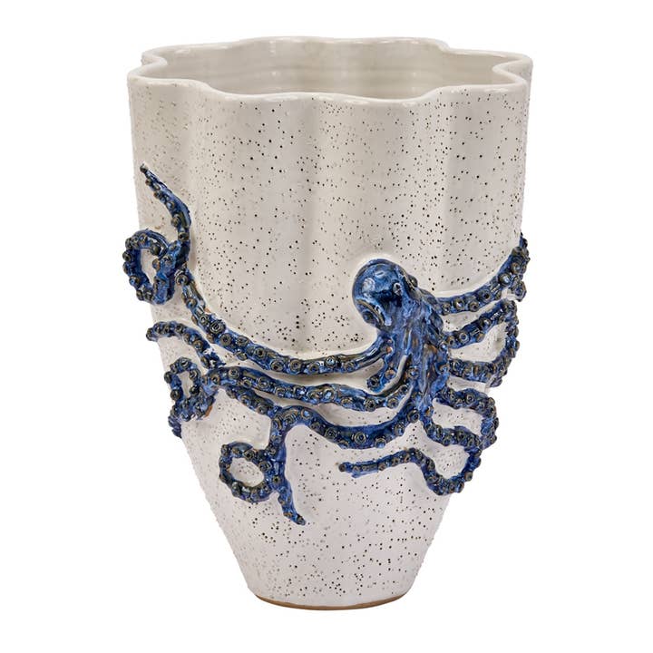 Vase Octopus bleu et blanc pour la vente par Continental Home