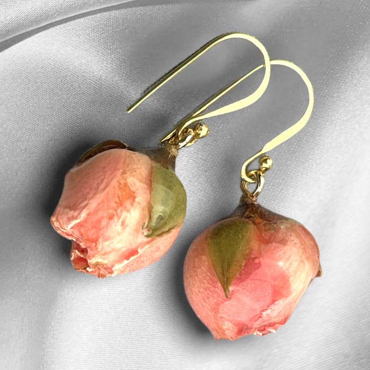 Elegant real rose earrings - 925 sterling gold plated Oh for wholesale by MadamLili