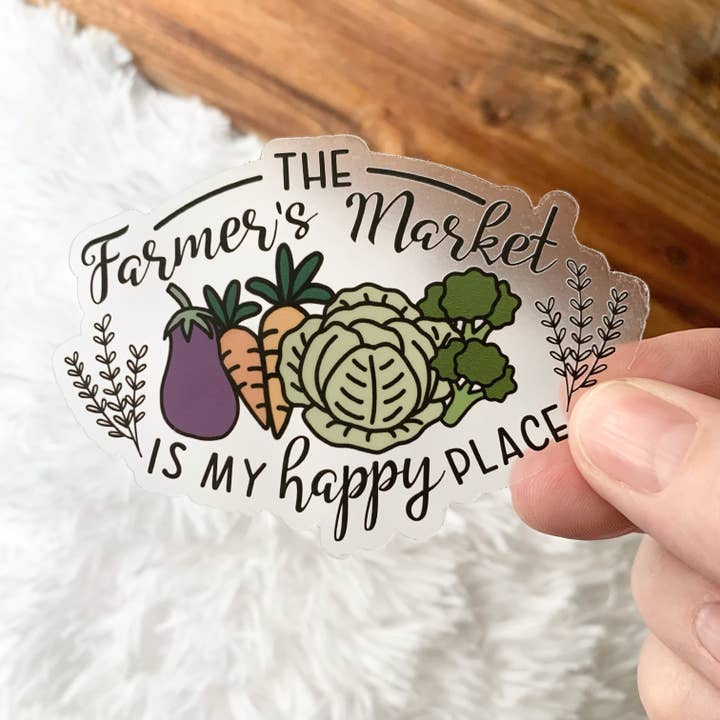 CLEAR Farmer's Market is My Happy Place Sticker, 3.5 x 2.48 for wholesale by Jenny Provo Designs