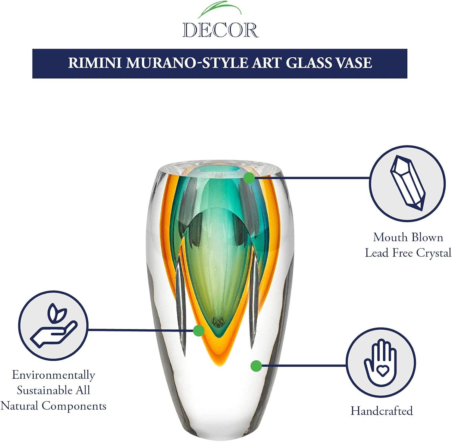 Badash - Wholesale Vase - Rimini Murano Style Art Glass Amber & Green 6" Vase2