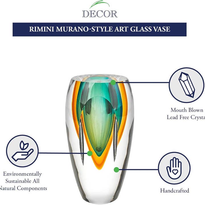 Badash - Wholesale Vase - Rimini Murano Style Art Glass Amber & Green 6" Vase2