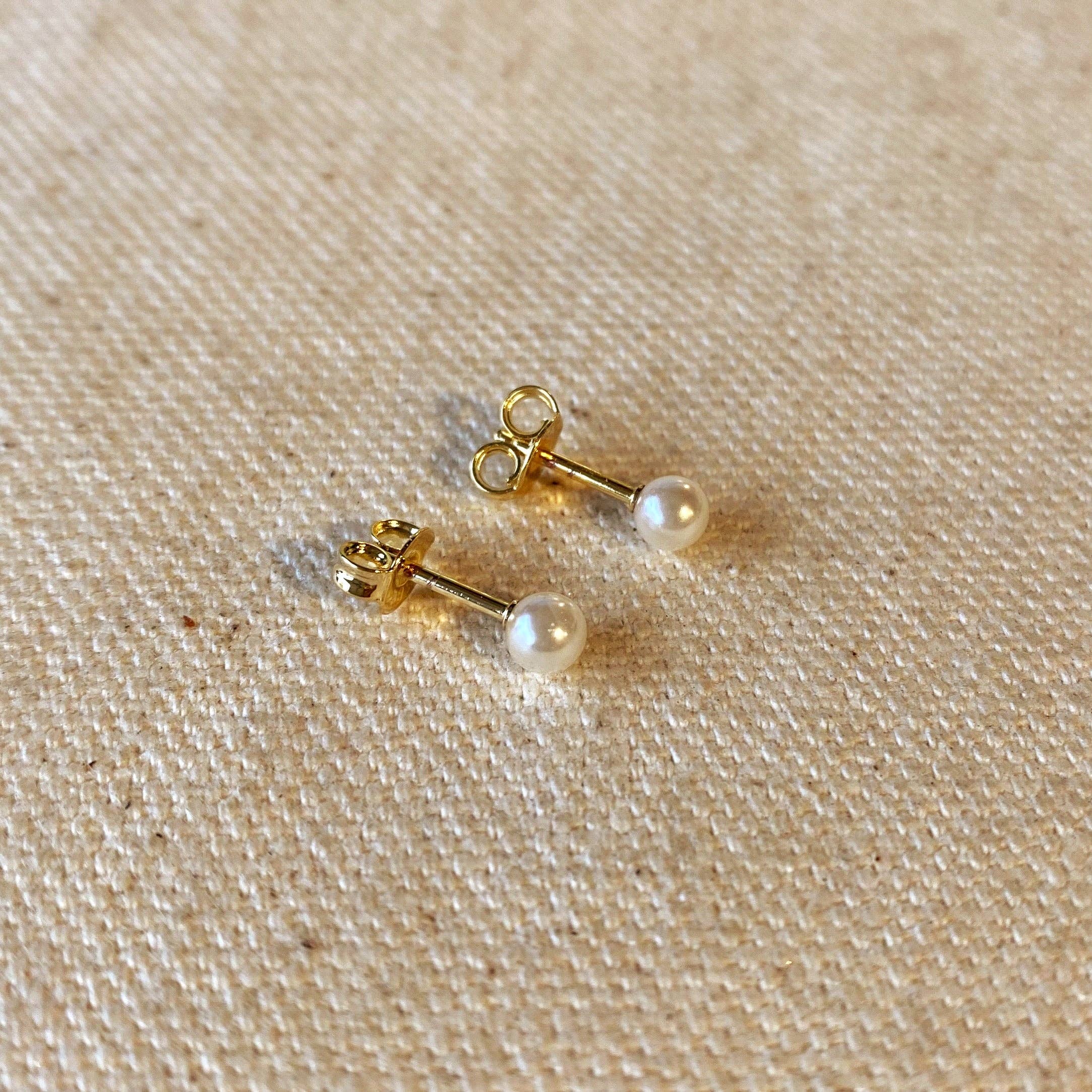 GoldFi - Wholesale Stud/Post Earrings - 18k Gold Filled 4mm Classic Pearl Stud
