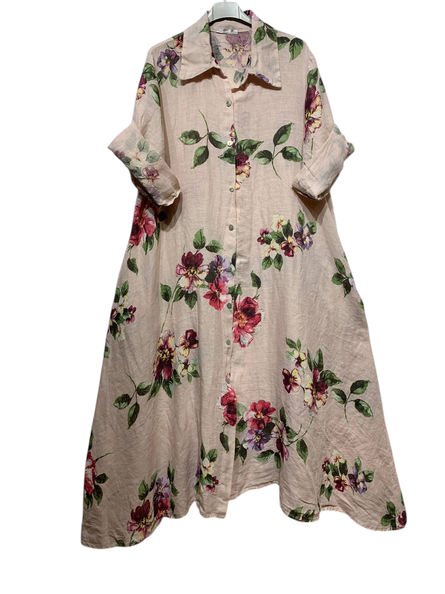 LINEN & COTTON HOUSE - Vente Robe – femme - 8052 E  LONGUE ROBE AVEC POCHES EN LIN  MOTIF 20