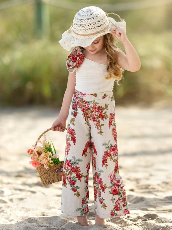 Red Garden Party One-Shoulder Palazzo Pants Set for wholesale on Faire