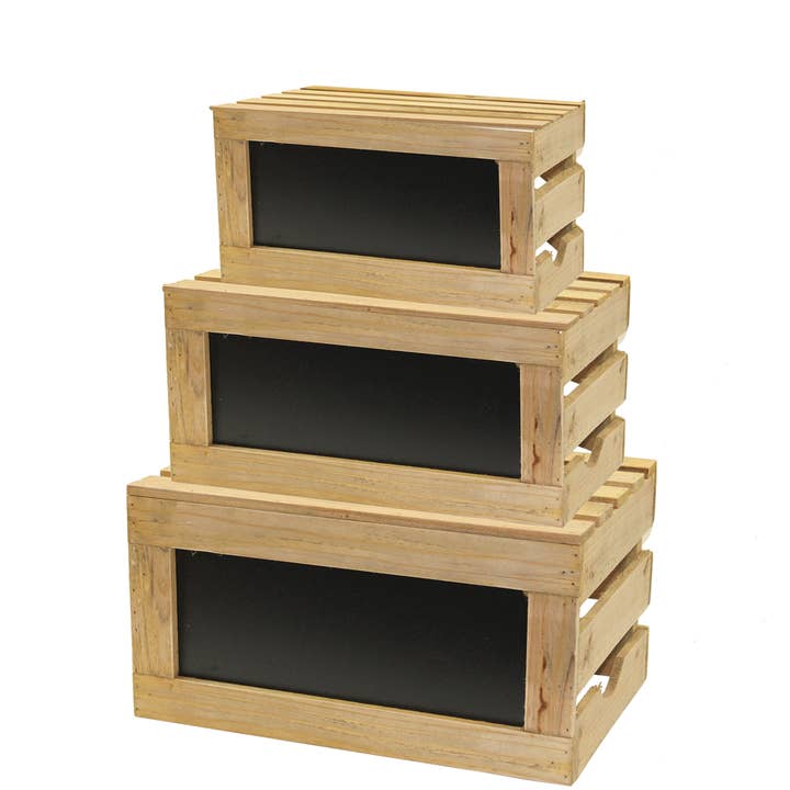 Chalkboard Crates, Set of 3, Natural for wholesale by TableCraft Products Company