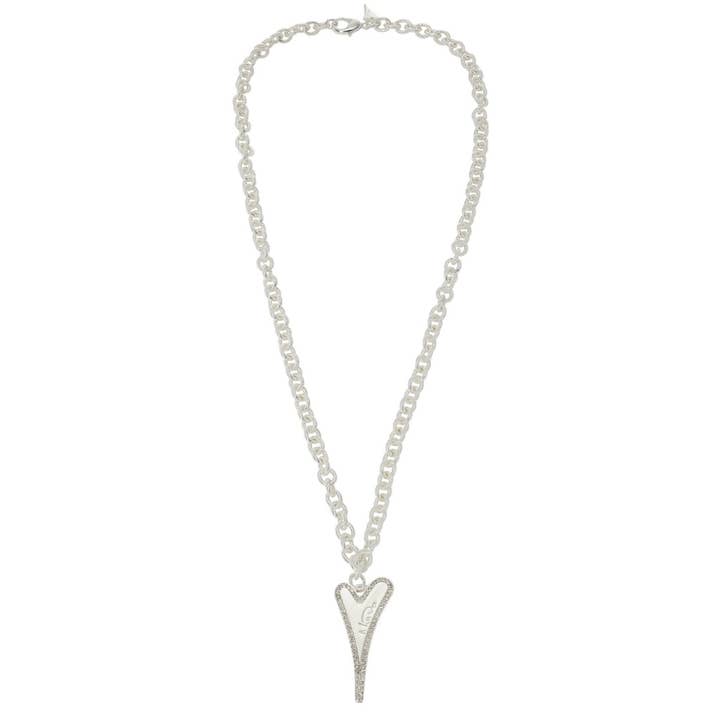 Collar de plata con cadena de eslabones texturizados de 70 cm con colgante en forma de corazón para venta al por mayor de Miss Dee