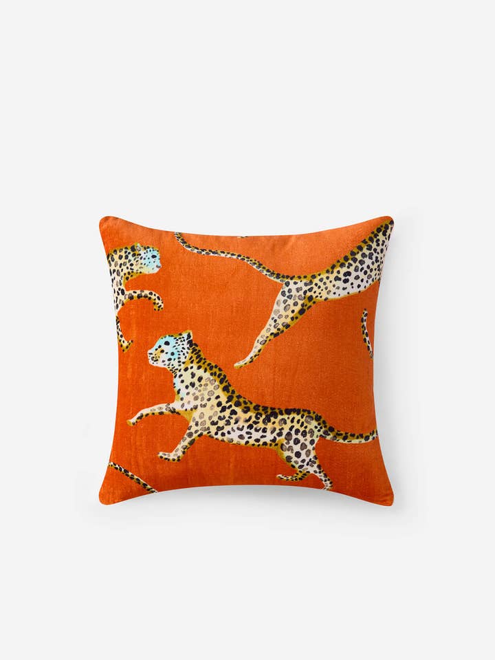 Velvet Leaping Small Leopard Throw Pillow for wholesale by Sunday Citizen