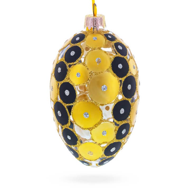 Gouden en Zwarte Cirkels Glazen Ei Kerstornament voor wholesale door BestPysanky