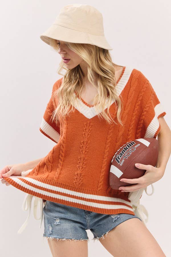 Sewn and Seen - Wholesale Sweater Vest - Women's - Cable Knit Varsity Sweater Vest4