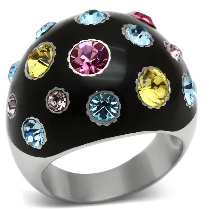 TK640 - Bague en acier inoxydable hautement poli (sans placage) avec cristal de qualité supérieure en multicolore pour la vente par Alamode