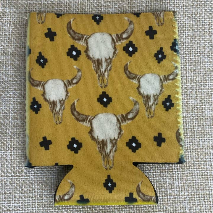 No Fringe Regular Mustard Skulls Koozie for wholesale by RAD Wholesale