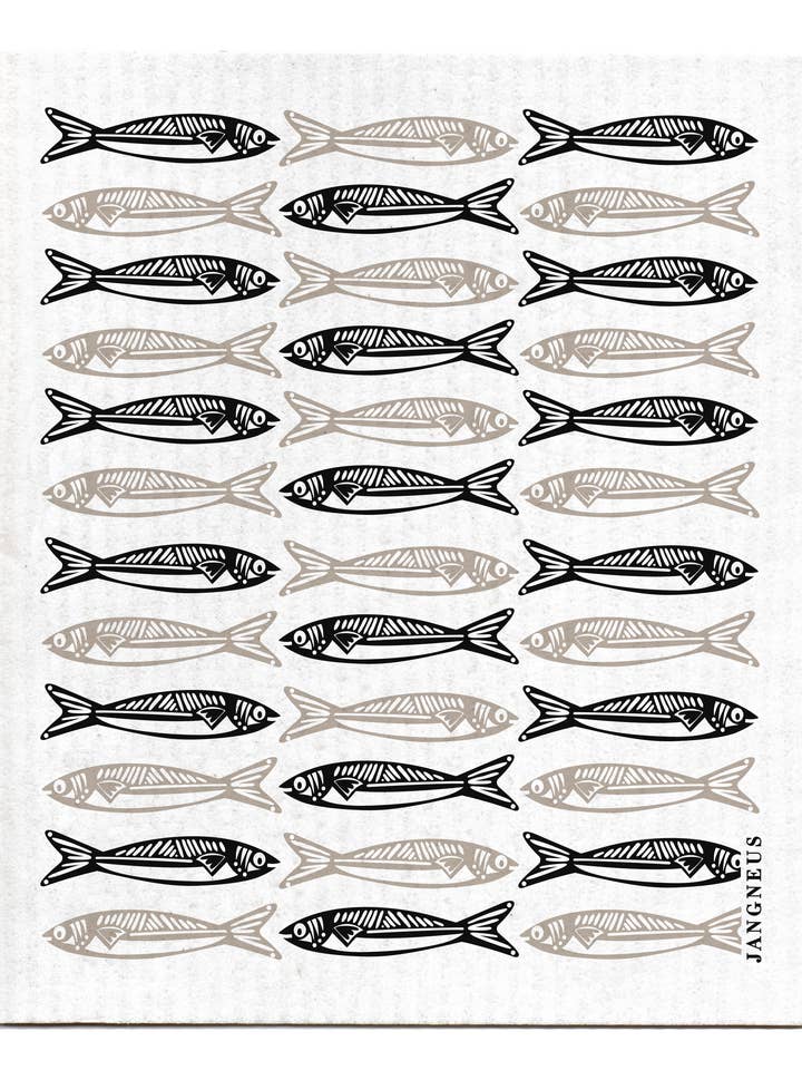 Torchon suédois - Sardines - Noir pour la vente par Esthetic Living