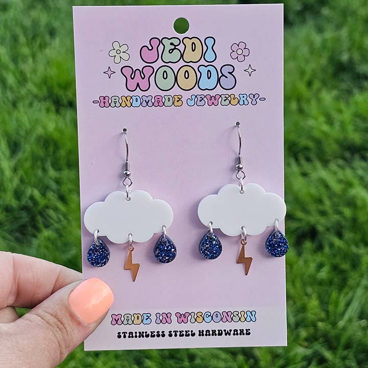 Jedi Woods LLC – Brincos de argola por atacado – Brincos Pendurados de Nuvem de Relâmpago e Chuva