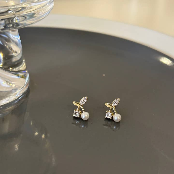Pearl Leaf Crystal Stud Earrings for wholesale by Revelari