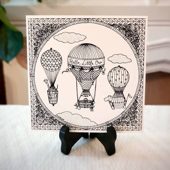 Birth Announcement Card with Hot Air Balloons -Black & White for wholesale by weriem