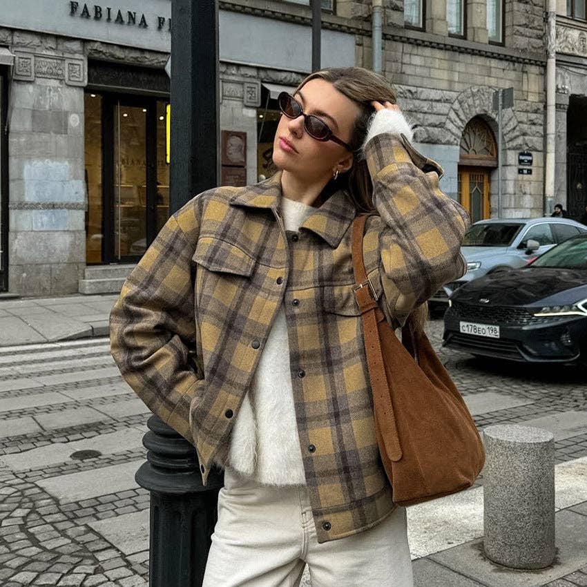 Marayn – wholesale Rock - Dam – Rysk rutig höstchic brunrutig oversized kappa0