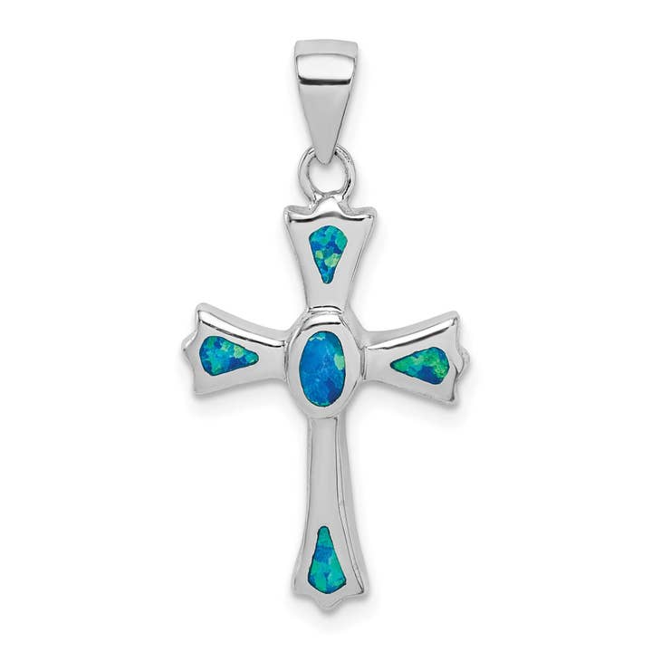 Pendentif Croix Petite en Argent Sterling avec Opale Bleue pour la vente par FCJ Jewelry LLC