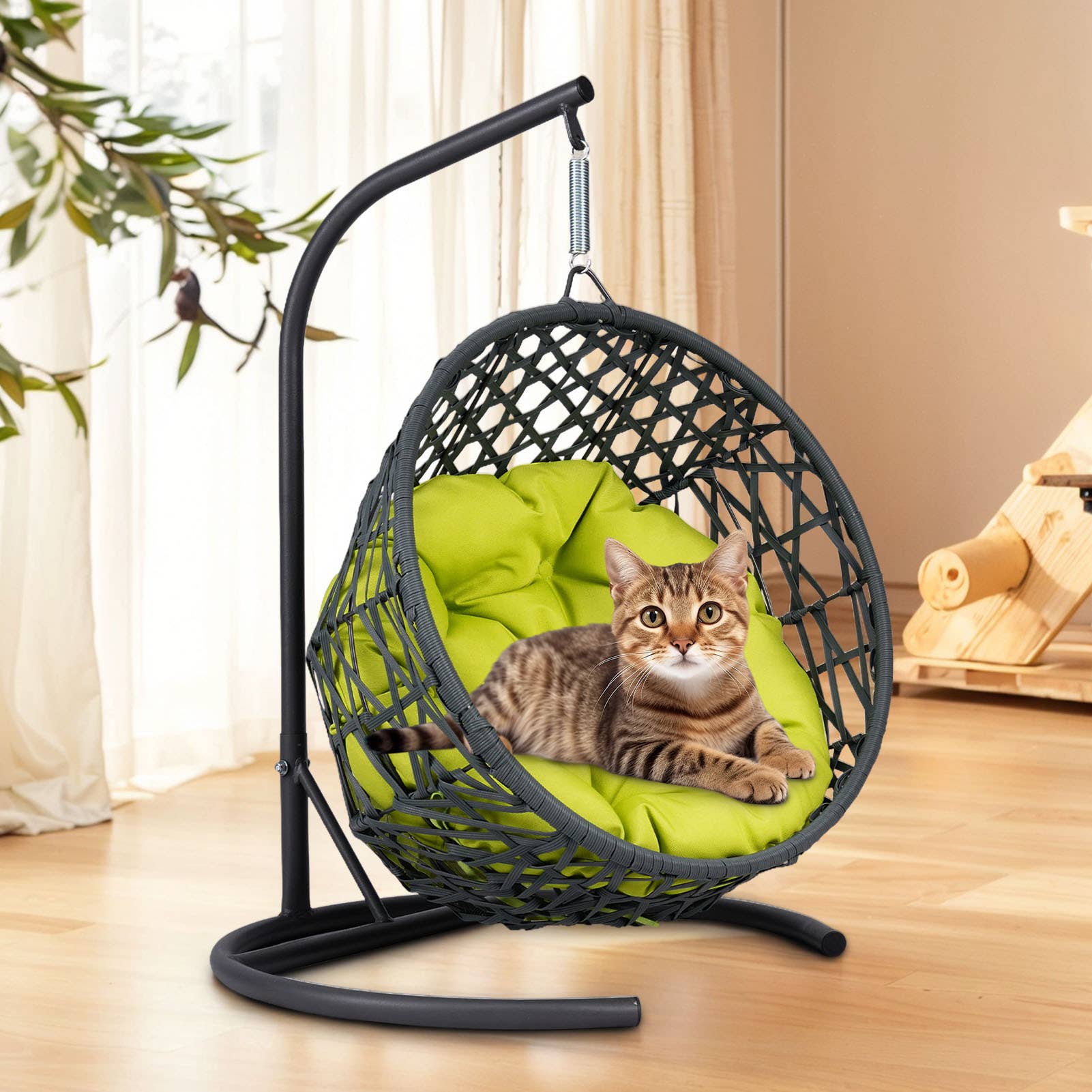 HOMYCASA DESIGN INC - Wholesale Pet Bed - Cat/Dog - Brown/Green Rattan Cat Swing Bed with Stand and Cushion0