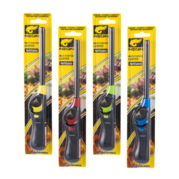 Neon Multi-Purpose Lighter - Genopfyldelig - 4 Farver for engroshandel hos Deluxe Import Trading