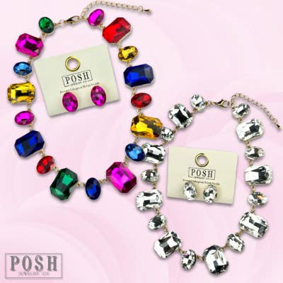 Mixed size rhinestone necklace set for wholesale by Pink Panache Brands