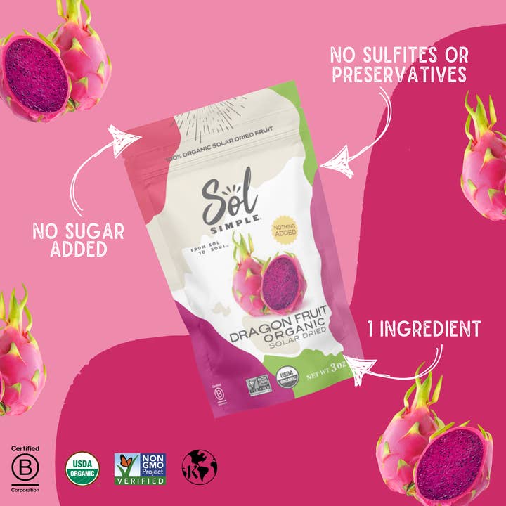 Sol Simple - Wholesale Dried/Dehydrated Fruit - Organic Solar Dried Dragon Fruit1