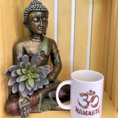 Namaste & OM Coffee Cup for wholesale by The Reiki Shop