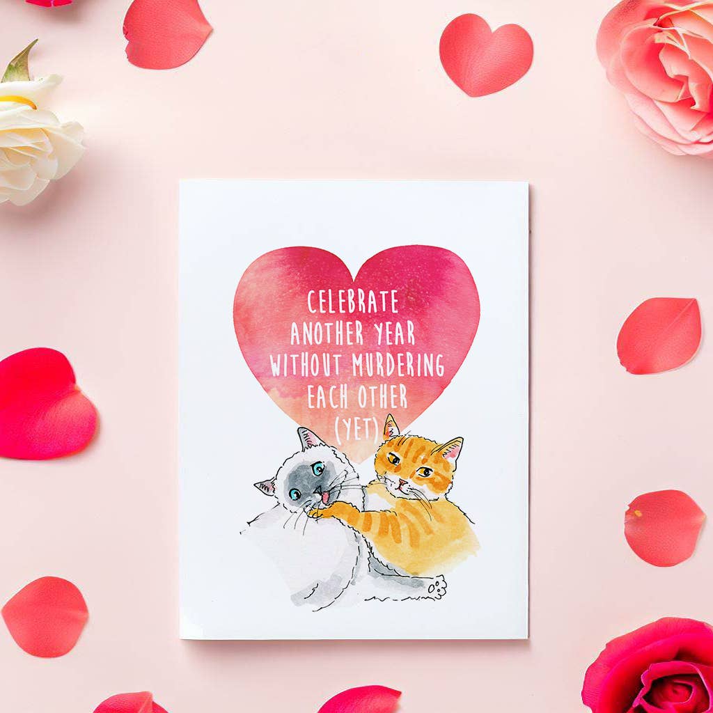 Liyana Studio - Vente Cartes d'anniversaire - Meurtre Cats Couple - Carte d'anniversaire drôle1