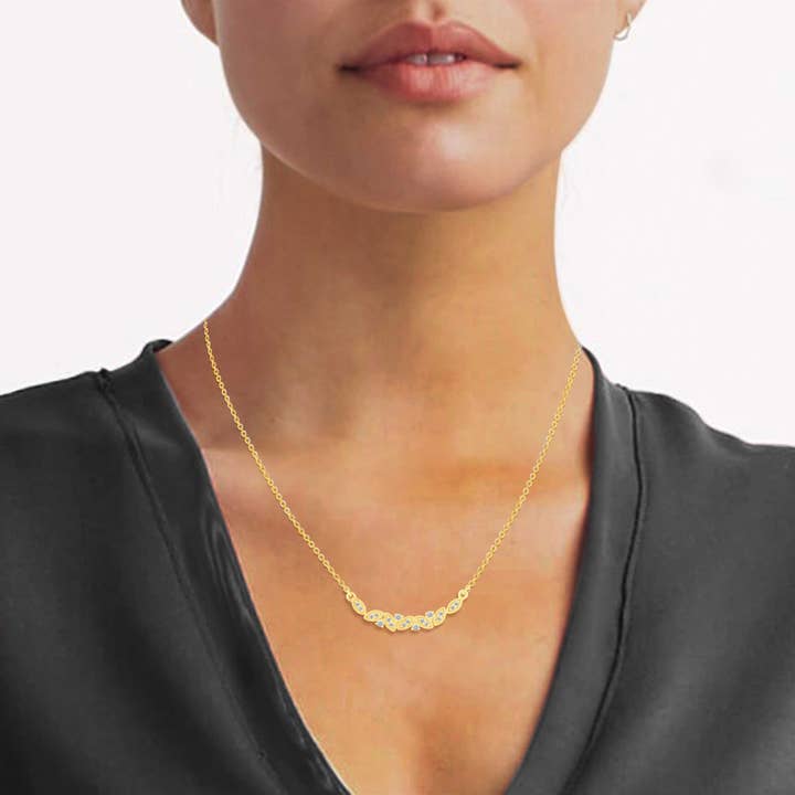 Fifth and Fine - Wholesale Pendant/Charm Necklace - 1/5 Cttw Diamond Mosaic Crescent Moon Smile Bar Pendant Neck
