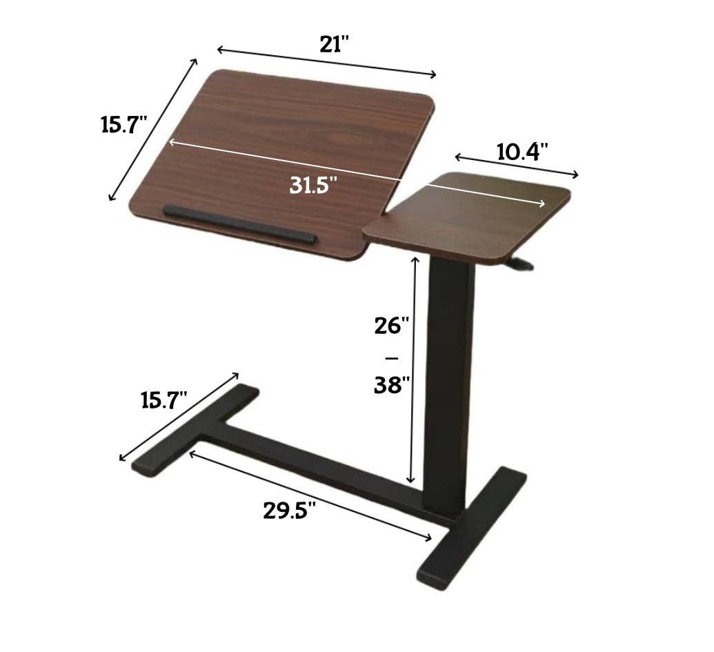 39F Inc. - Wholesale Side Table - Adjustable Overbed Laptop Table with Wheels Walnut Finish1