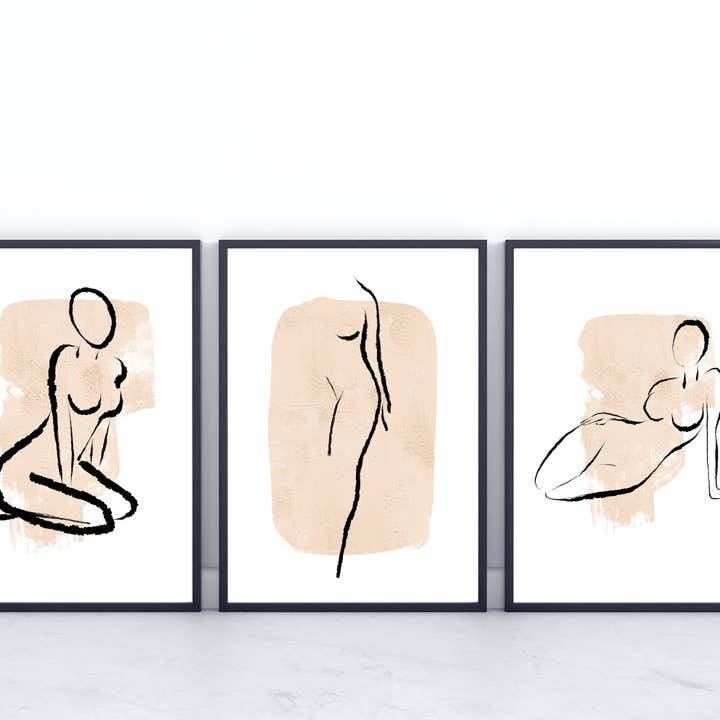 Abstrakte Linienkunst, 3-teiliges Set für den Großhandel von EK Print and Design