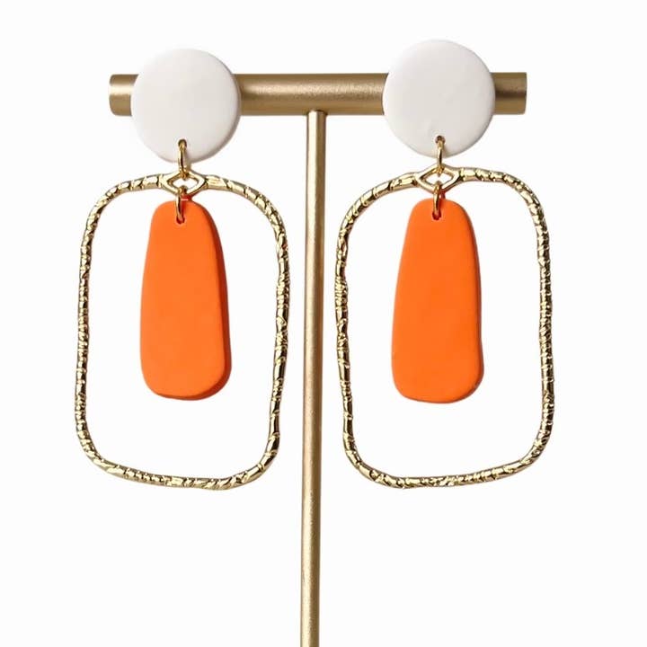 Sweet Tree - Wholesale Dangle Earrings - Orange and White earrings | Game Day, Team Spirit, Jewelry