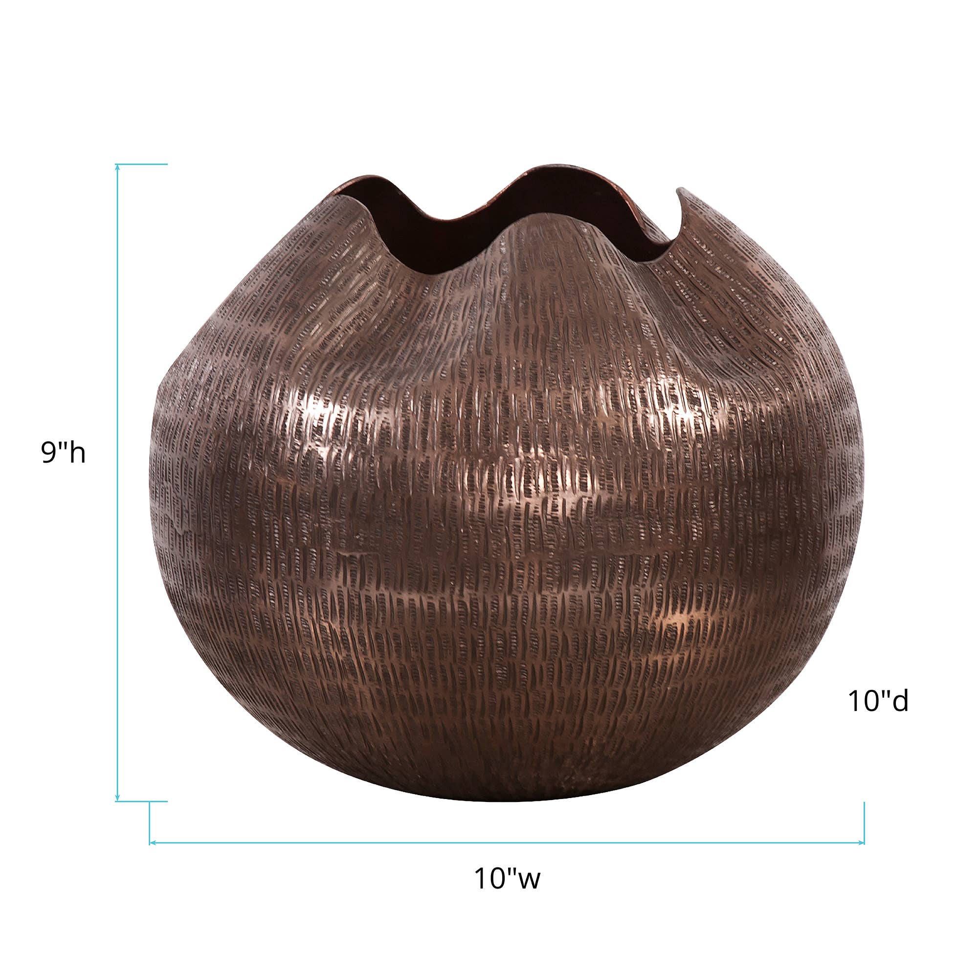 Howard Elliott on Faire – Engroshandel Vase – Tekstureret dyb kobber aluminium klemt top globe vase, lille4