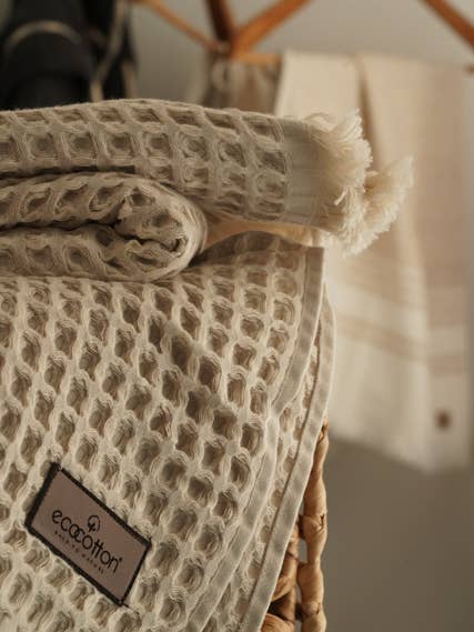 Seren Organic Cotton Waffle Bath, Hand & Washcloth Towel Set for wholesale by MINOA