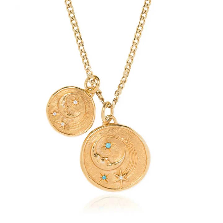Athena Luna Coin Charm Necklace, Stainless Steel- 14K gold and other Purchase Wholesale chunky jewellery. Free Returns & Net 60 Terms on Faire trending on Faire.