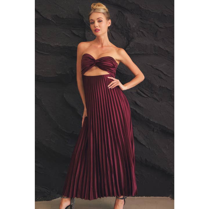 LENA - Wholesale Dress - Women's - $TWIST FRONT TOP AND FLOWY PLEATED SKIRT STRAPLESS DRESS