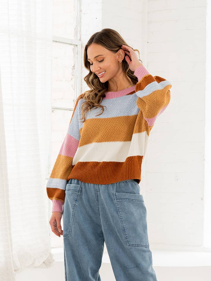 Plus Colorblock Trui met Strepen en Verlaagde Schouders voor wholesale door Sew In Love