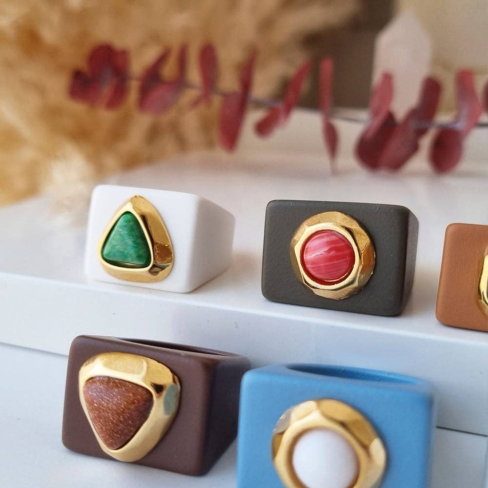 ÉMOLO – wholesale Cocktail/statement ring – Women's large brown rings with natural stone [Glitter]7