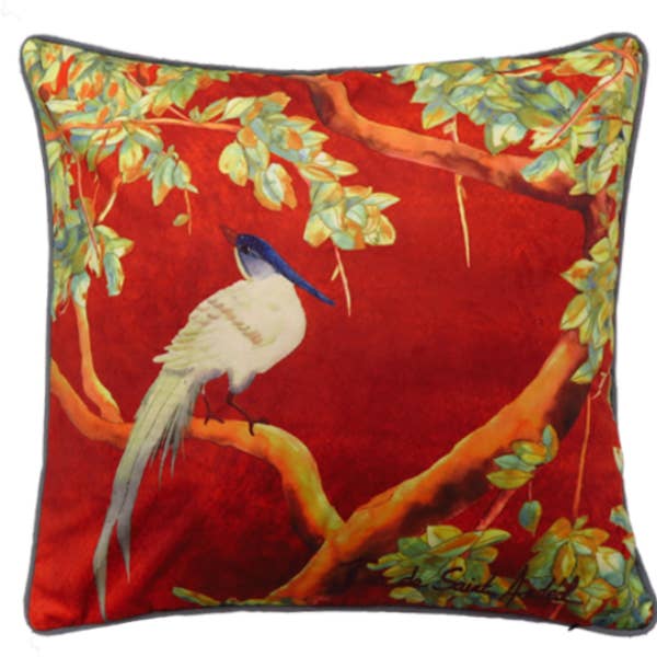 Red Chinoiserie decorative cushion cover 2 for wholesale by Ina de saint andeol