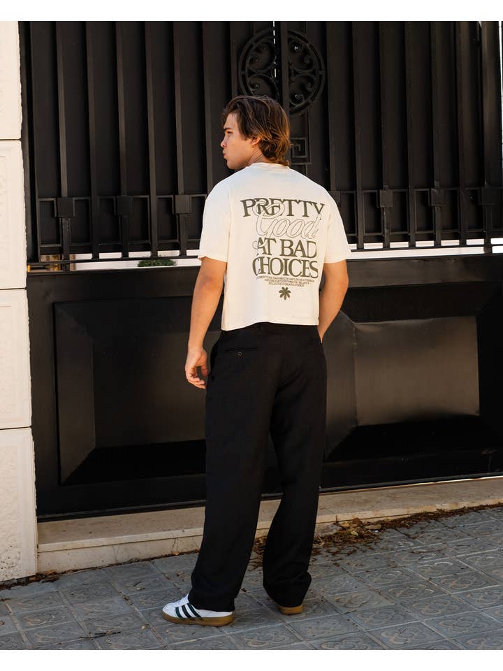 BMCollective - Venta al por mayor Camiseta serigrafiada - Mujer - Camiseta corta crema « Pretty Good at Bad Choices »2