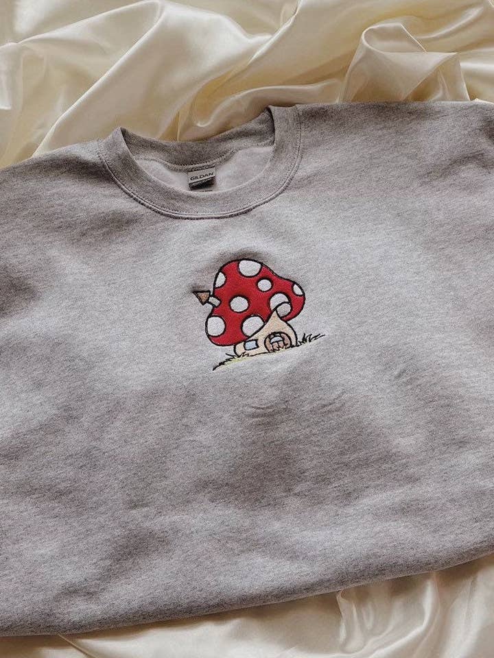 Mushroom House Embroidered Sweatshirt for wholesale by Molly Louise Shop