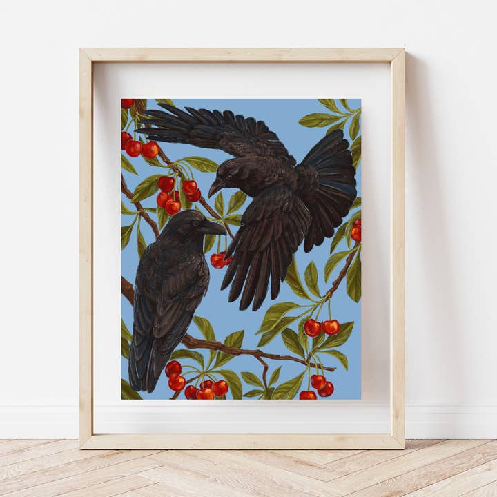 Cherry Tree Crow Art Print for wholesale by Cailee Corbett