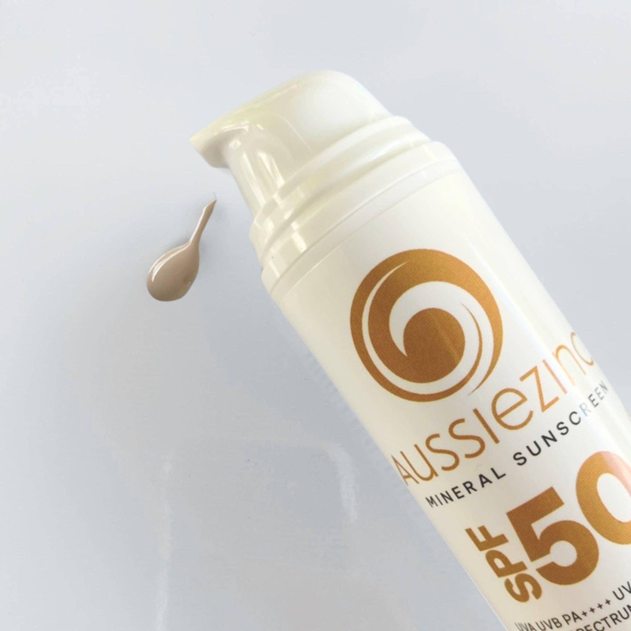 AussieZinc Mineral Sunscreen - Venta al por mayor Protector solar - Crema BB de protección solar mineral orgánica hidratante con zinc y tinte medio translúcido SPF50+1