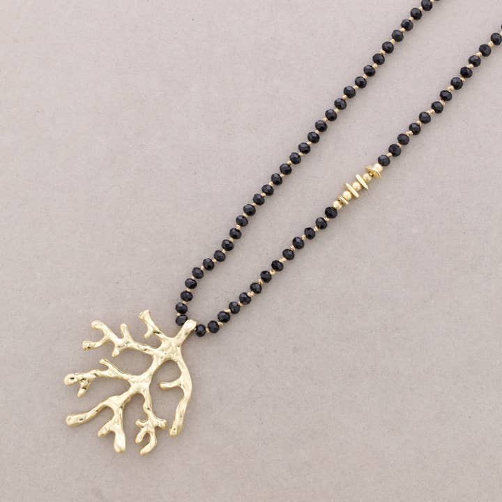 La Cuerda De Sol - Wholesale Snap Jewelry - Long Faceted Crystal Necklace with Coral Metal Pendant