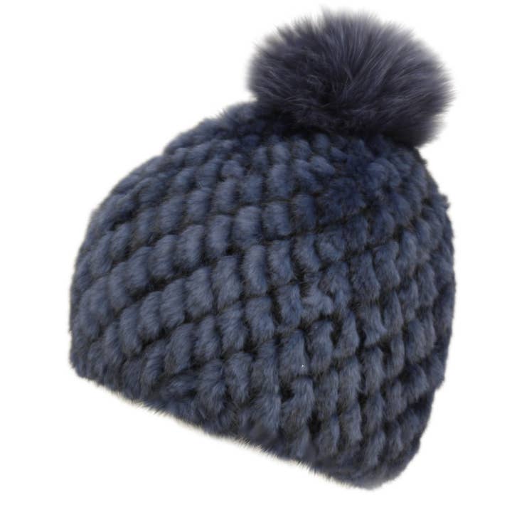 Soft Warm Mink Fur Beanie with Rabbit Fur Pom Pom for wholesale by Epoch hats