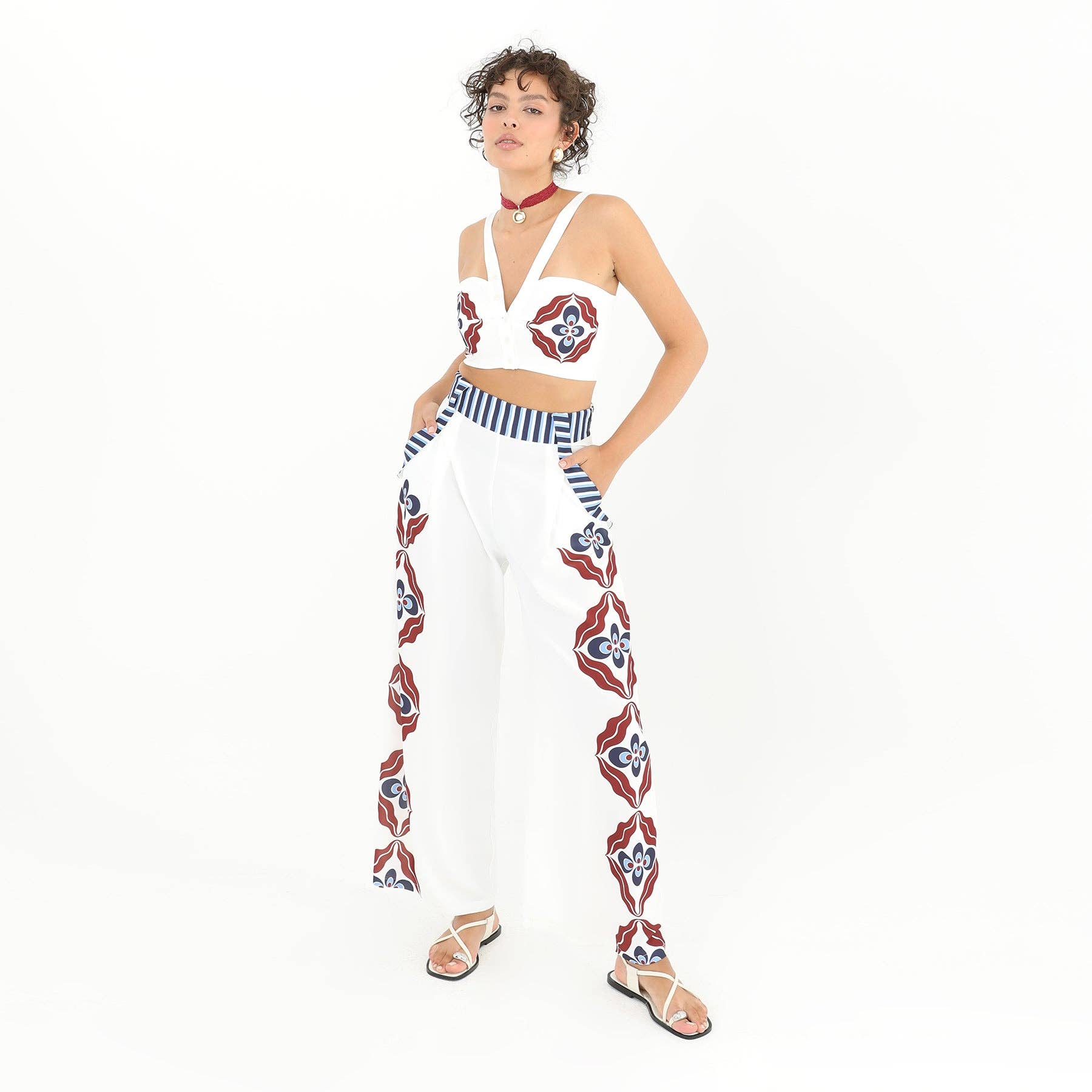 Pattern Exclusive Two-Piece Set – Print Crop Top & Wide-Leg Pants for wholesale on Faire4