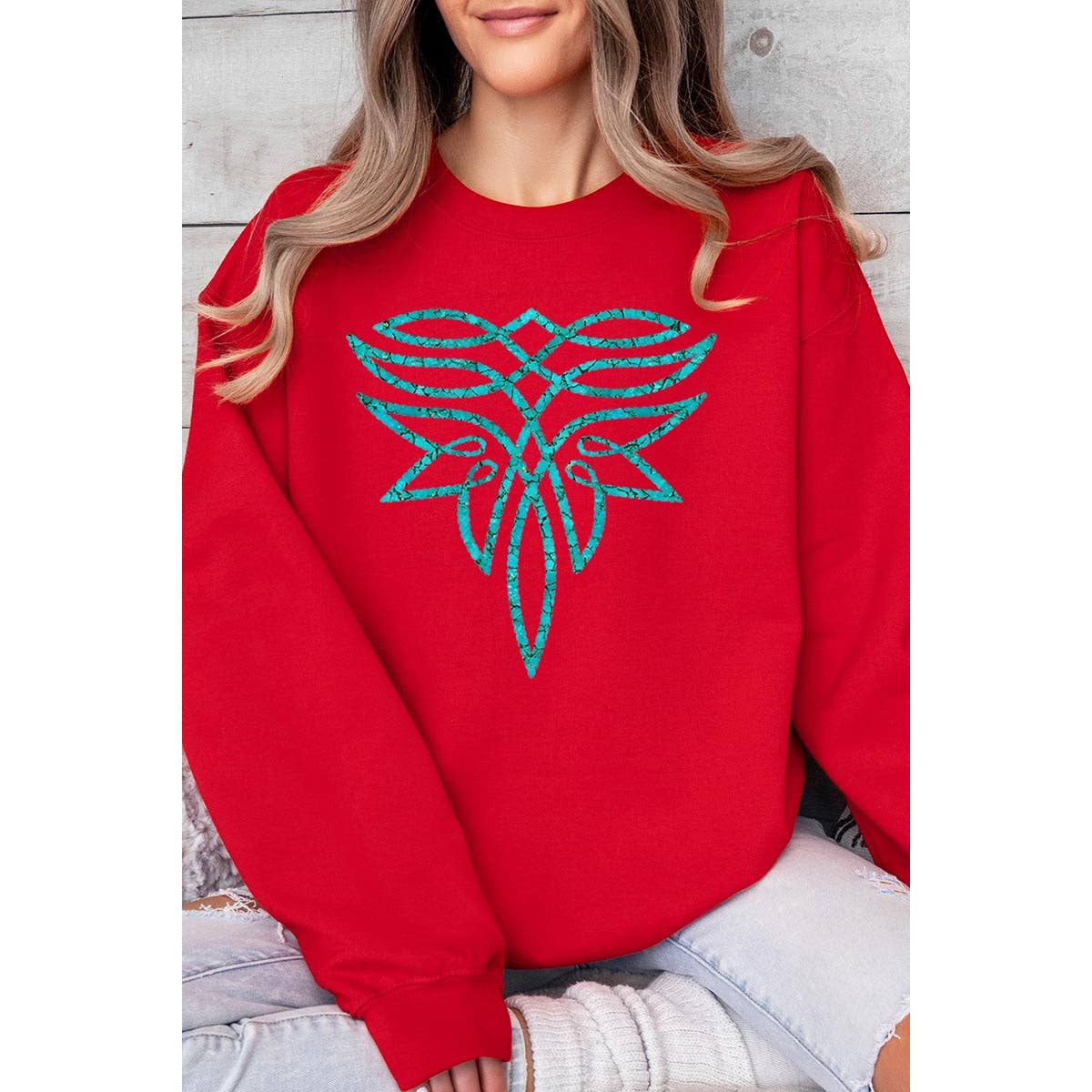 COLORBEAR – Engroshandel Grafisk Sweatshirt - Dame – Turkis Boot Stitch Graphic Fleece Sweatshirts6